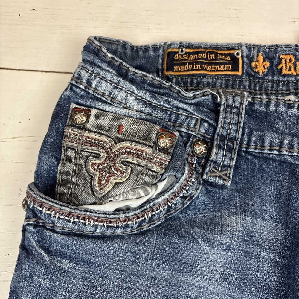 Rock Revival Mens Thick Stitch Jeans Kort Straight Leg Jeans Size 34 (36X33) - Picture 8 of 11